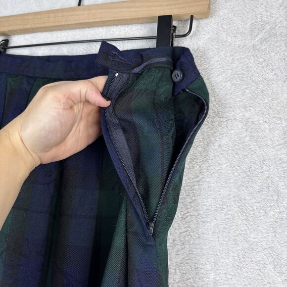 Vtg Pendleton 100% Wool Pleated Skirt 16 Blue Green Tartan Plaid Floral Academia - Picture 3 of 13